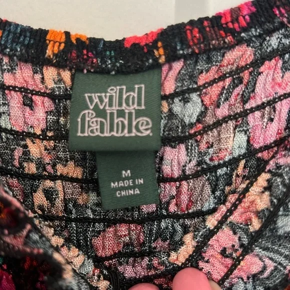 WILD FABLE DRESS. M. blk w/pink,orange flowers. pit 15” plus stretch length 33” - Picture 4 of 4